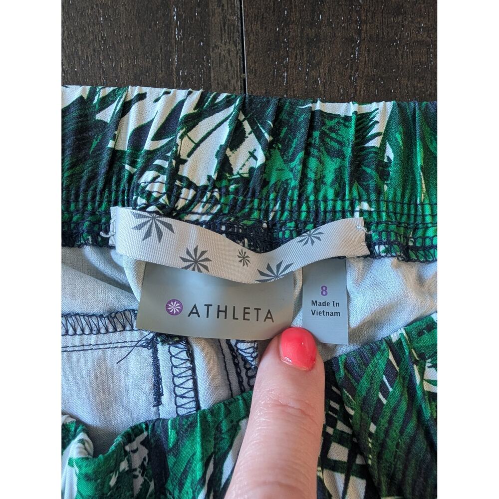 Athleta Tropical Palm Print Leggings Size 8 Green White Zip Pocket Yoga